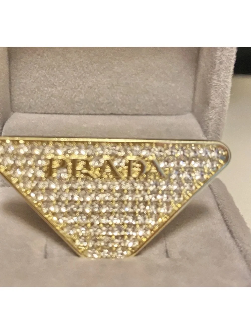 Prada Gold Crystal Triangle Logo Pin brooch unisex